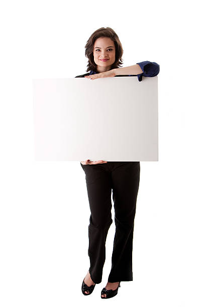 istock Young business woman with white board 92008042