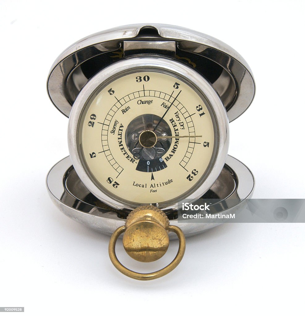 Old Tasche barometer, die mit gutem Wetter. Nahaufnahme, isoliert - Lizenzfrei Barometer Stock-Foto