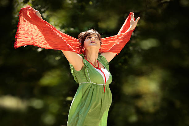 beautiful lady celebrating life stock photo