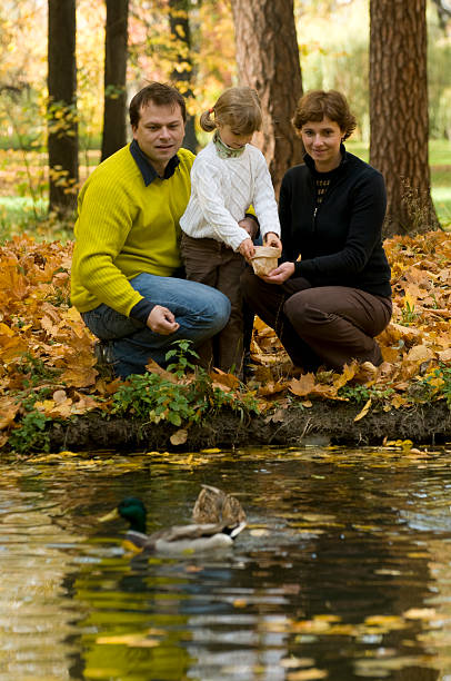 istock Family and ducks in autumn park 92010426
