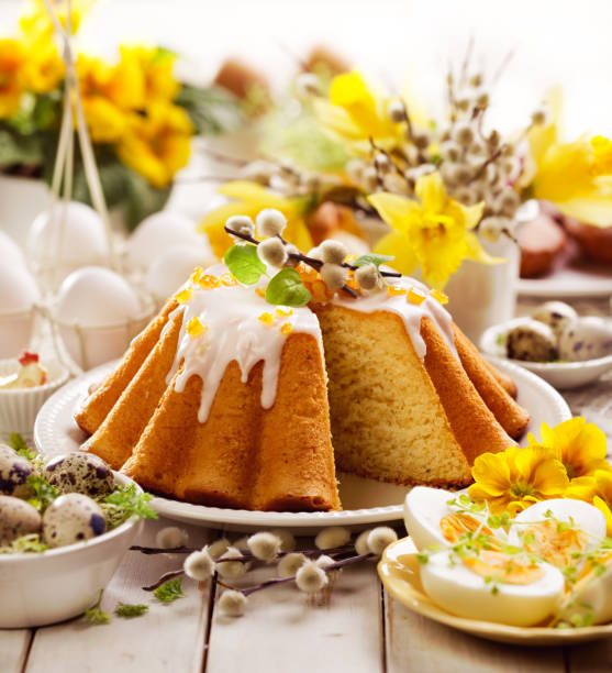 istock Easter yeast cake with icing and candied orange peel, delicious Easter dessert 920106474