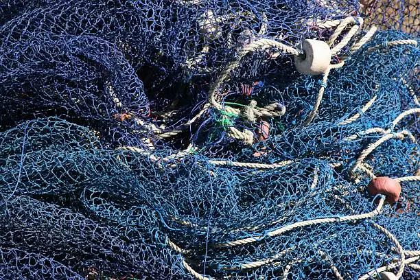 Blue nylon fishing nets