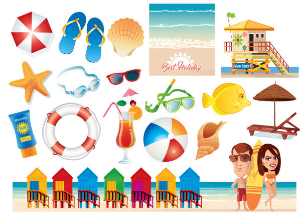 ilustrações de stock, clip art, desenhos animados e ícones de beach symbols - australia tunisia
