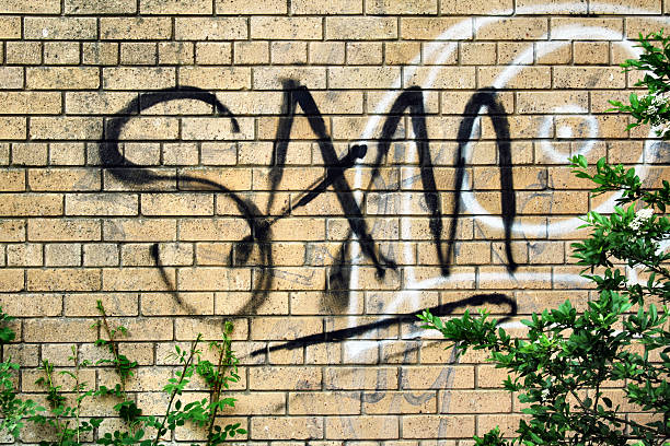graffiti nome (sam - alphabet brick brick wall dirty foto e immagini stock