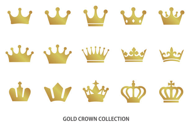 ilustraciones, imágenes clip art, dibujos animados e iconos de stock de colección de iconos de oro corona - crown king queen gold