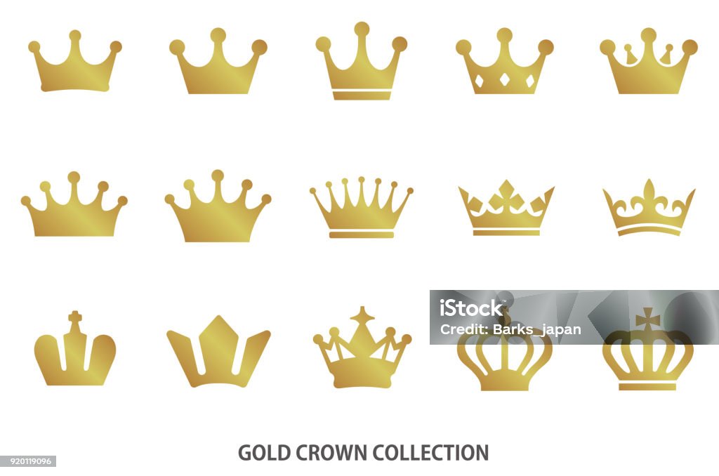 Gold crown icon collection Crown - Headwear stock vector