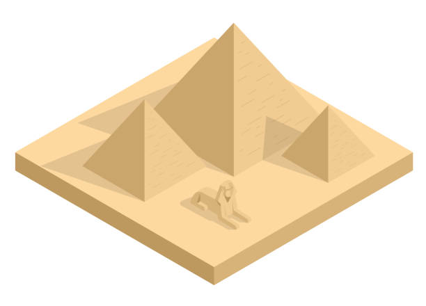 Isometric Great Sphinx including pyramids of Menkaure and Khafre in white background. Giza, Cairo, Egypt. Egyptian pyramids tourism vector concept. Isometric Great Sphinx including pyramids of Menkaure and Khafre in white background. Giza, Cairo, Egypt. Egyptian pyramids vector concept. pyramid of mycerinus stock illustrations