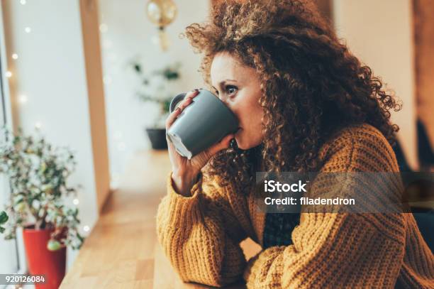 Pretty Woman At The Cafe Stock Photo - Download Image Now - Coffee - Drink, Autumn, Women