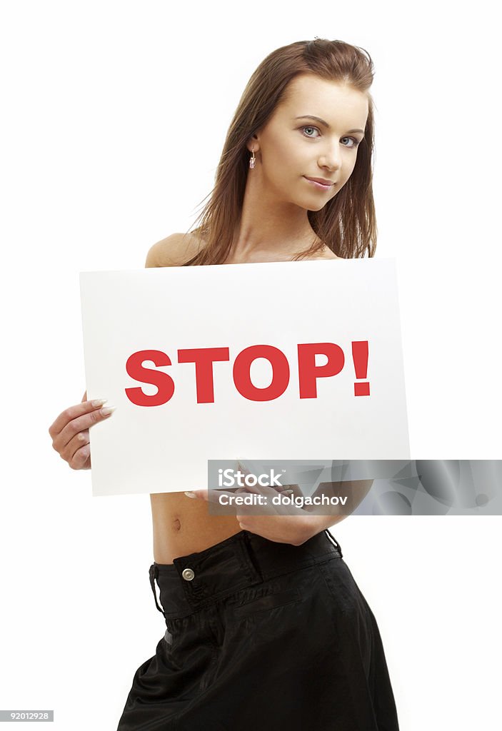 Прекрасный девочка держит прекратить доска - Стоковые фото Stop - английское слово роялти-фри