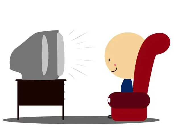 Vector illustration of Doodle Boy watch tv in armchair