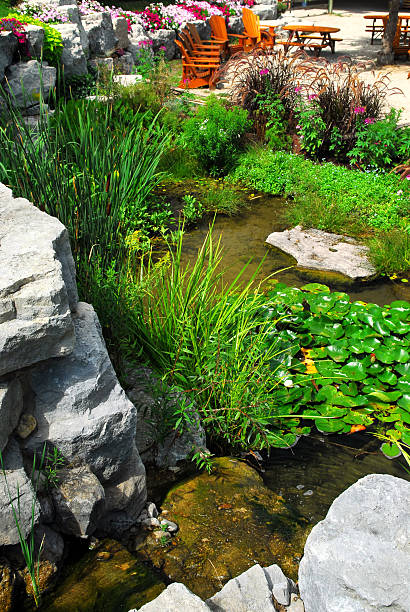 istock Patio and pond landscaping 92013358