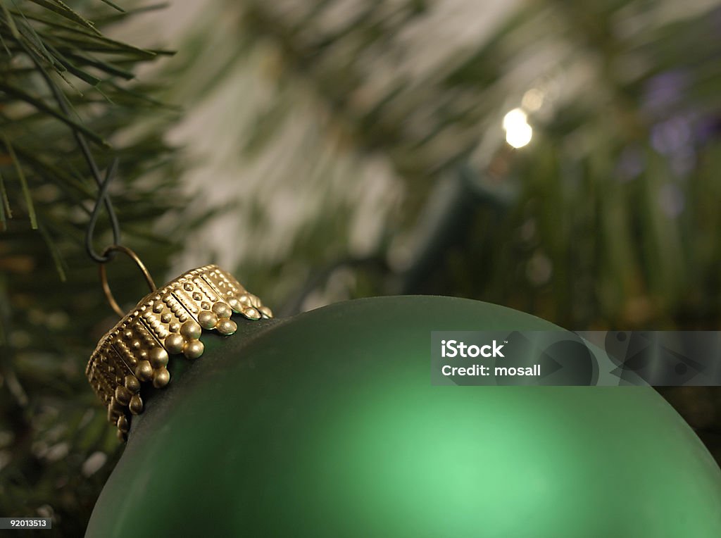A Christmas ornament / decoration with an evergreen background.  Branch - Plant Part Stock Photo