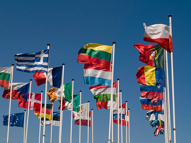 istock Flag poles with various country flags 92015601
