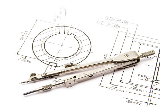 ingeniería - drawing compass machine part engineering plan fotografías e imágenes de stock