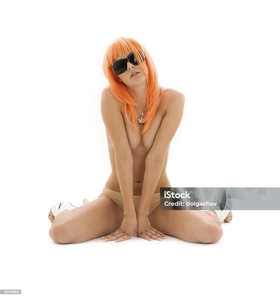 girl in shades with orange hair  Adult Stock Photo