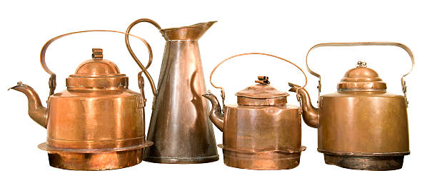 Old copper pots stock photo