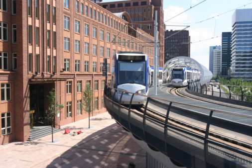 Newly built elevated tram track in The Hague, Holland