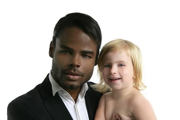 Multi ethnic family african father caucasian daughter  black man blonde hair stock pictures, royalty-free photos & images