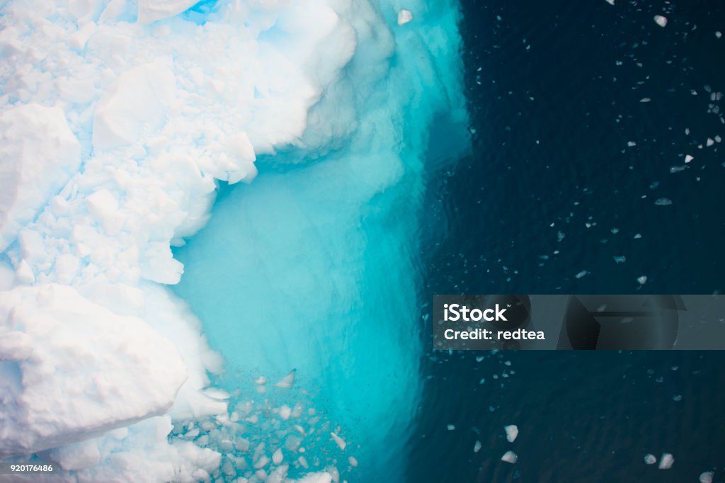 Aerial view of icebergs  in Antarctica Climate Change Stock Photo