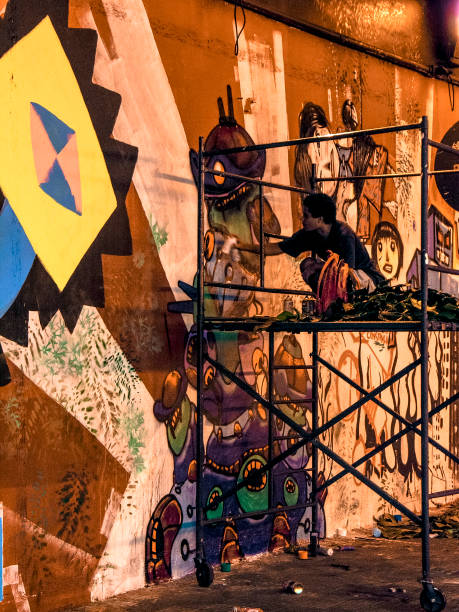 WYnwood Miami, FL, USA - March 21, 2025: Businesses with graffiti covered walls Miami Wynwood 2025