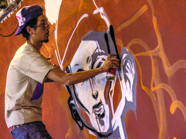 nyc, United States – February 08, 2024: A close-up of vibrant graffiti on a New York street