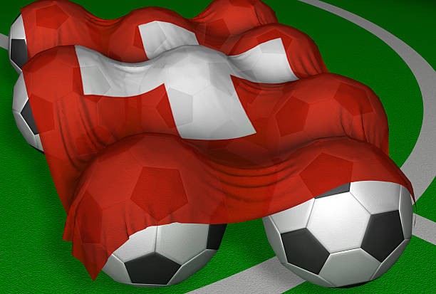 istock 3D-rendering Switzerland flag and soccer-balls 92018341