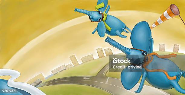 Ilustración de Flying Blue Elefantes De Airfield y más Vectores Libres de Derechos de Aire libre - Aire libre, Aeropuerto, Aeródromo