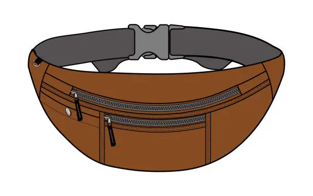 Vector illustration of Illustration of fanny pack (waist pouch) / brown