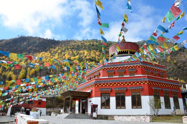istock Cable car station at Shangri la with clear blue sky backgroumd 920196556