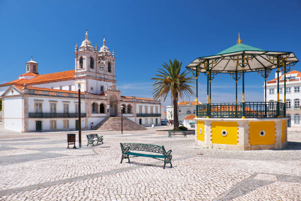 The central square of Nazare. Portugal stock photo