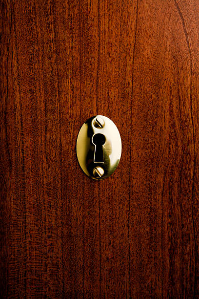 buco della serratura - keyhole door wood office foto e immagini stock