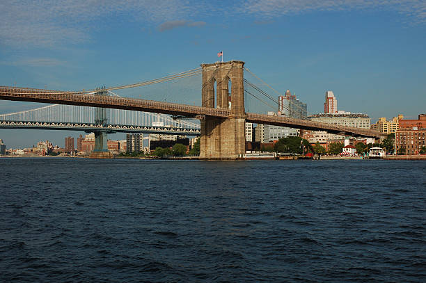 Brooklyn Bridge from a boat stock photo