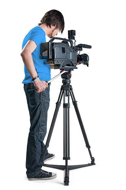 оператор, изолированные на белом фоне - television camera tripod media equipment videography стоковые фото и изображения