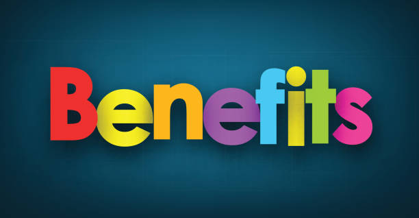 Benefits sign Benefits sign on blue background. Vector paper illustration. fringe stock illustrations