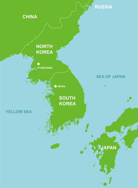 korea północna, korea południowa i kraje dalekiego wschodu mapa - korean peninsula stock illustrations