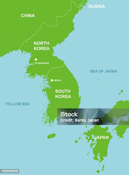 North Koreasouth Korea And Far East Countries Map Stock Illustration - Download Image Now - Korea, Map, Peninsula