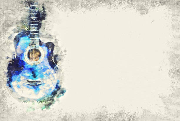 abstrakte gitarre im vordergrund hautnah auf aquarell hintergrund. - close up musical instrument saxophone jazz stock-fotos und bilder