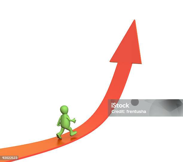 Photo libre de droit de Marionnettes 3d Aller Sur Une Flèche Montante banque d'images et plus d'images libres de droit de Blanc - Blanc, Couleur verte, Croissance