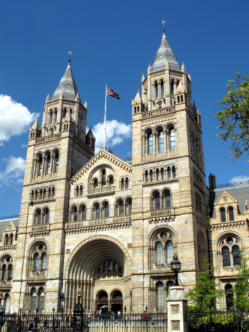 The Natural History Museum built between 1873-80 located on Exhibition Road in London's Kensington is renowned for its collection of dinosaur fossils