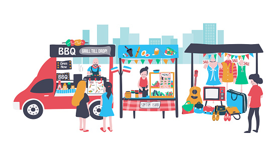 Open Market Stock Illustration - Download Image Now - Flea Market, Market  Stall, Food Truck - iStock