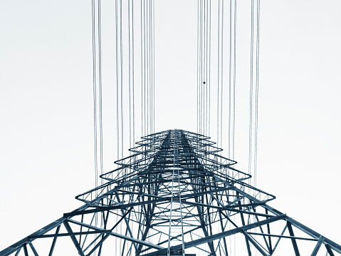 High voltage post Power line High voltage tower Industry background Black and white