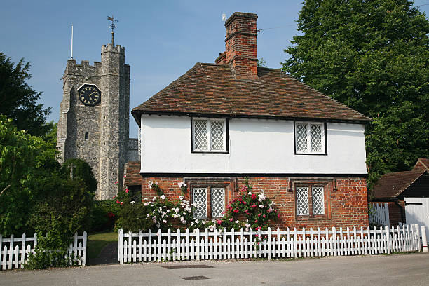istock Village cottage and church 92024165