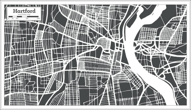 レトロなスタイルでハートフォード米国都市マップ。概要地図。 - map cartography connecticut drawing点のイラスト素材／クリップアート素材／マンガ素材／アイコン素材