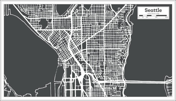 Seattle USA City Map in Retro Style. Outline Map. Seattle USA City Map in Retro Style. Outline Map. Vector Illustration. washington state line art stock illustrations