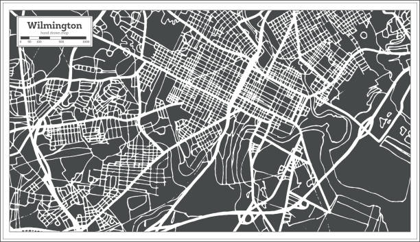 ilustrações, clipart, desenhos animados e ícones de mapa da cidade de eua wilmington em estilo retro. mapa de contorno. - usa delaware map cartography