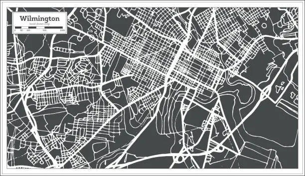 Vector illustration of Wilmington USA City Map in Retro Style. Outline Map.