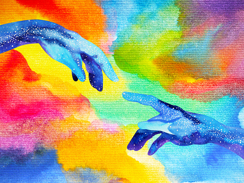 hands of god connect to another world illustration design watercolor painting hand drawn