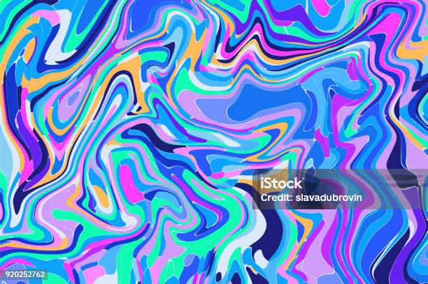 Bright Blue Digital Marbling Abstract Marbled Backdrop Liquid Paint Abstraction Stock Illustration - Download Image Now