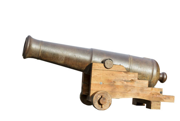 istock Old cannon with a wooden base on a white background 920255286