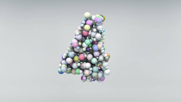 istock Number 4 made of plastic beads, purple bubbles, isolated on white, 3d render 920255446